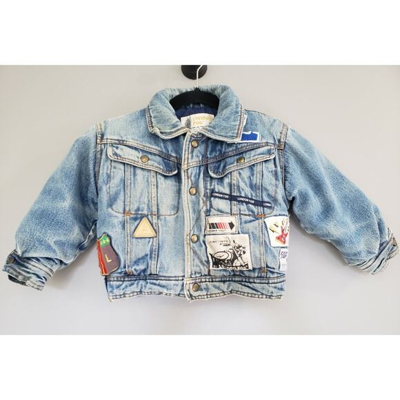 WARM Vintage 1980's London Fog Distressed Denim Jacket Patches Punk Grunge Biker - Picture 1 of 7